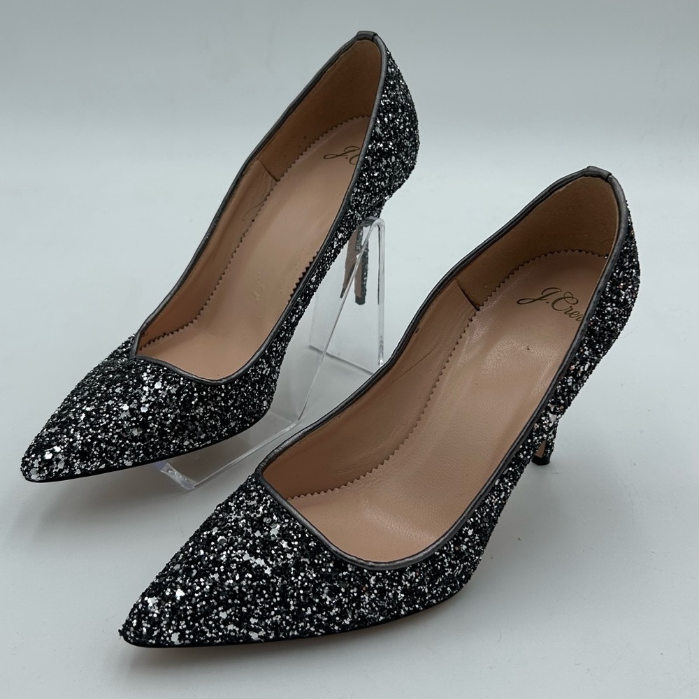 J. Crew Elsie Pumps in Gunmetal Glitter Black Silver